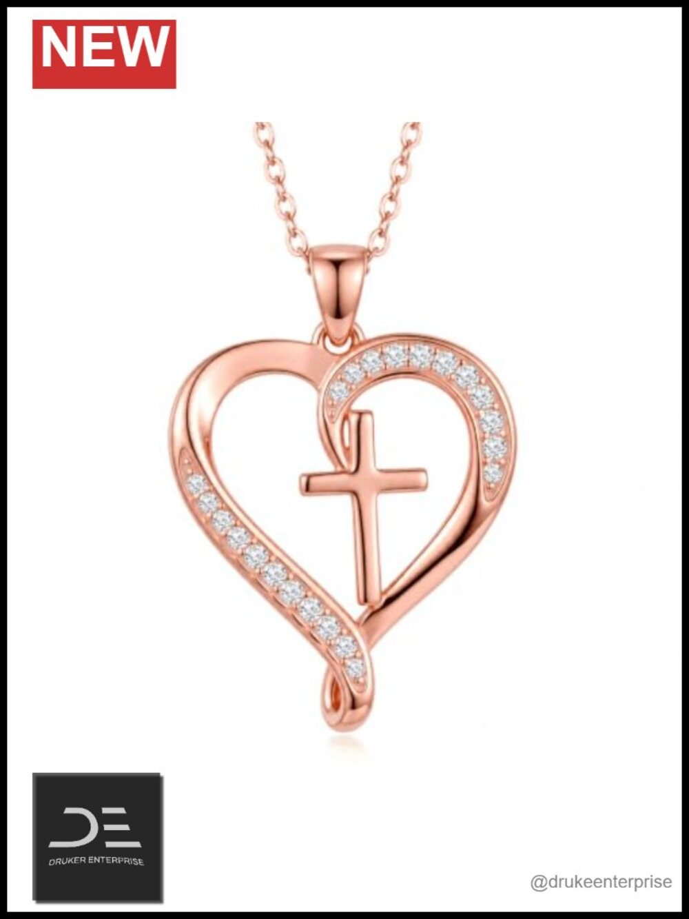 Gold Plated Heart Cross Pendant Necklace for Women Christian Faith Jewelry Gift